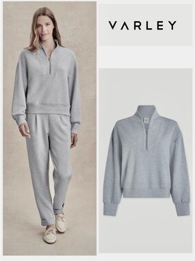 Varley Davison Half-Zip Sweatshirt in Marled Light Grey